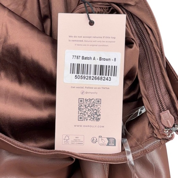 Oh‎ Polly Brown Faux Leather Strapless Maxi Dress with Slit - US 4 UK 8 - Picture 5 of 7